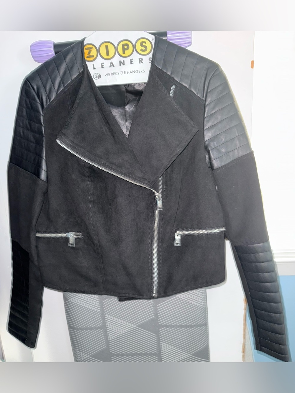 Guess Black Quilted Sleeve Moto Jacket